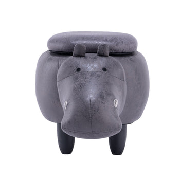 Gray Hippo Animal Storage Ottoman